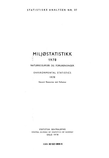 MiljÃ¸statistikk 1978: Naturressurser og forurensninger - SSB