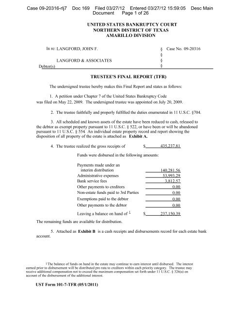 UNITED STATES BANKRUPTCY COURT NORTHERN DISTRICT UNITED STATES BANKRUPTCY COURT NORTHERN DISTRICT