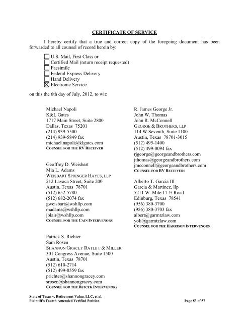 Plaintiffs Fourth Amended Petition - Texas State Securities Board