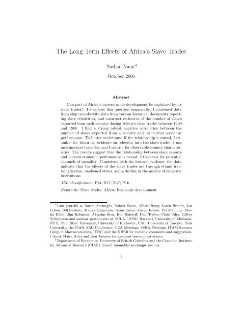 The Long-Term Effects of Africa's Slave Trades - Social Sciences ...