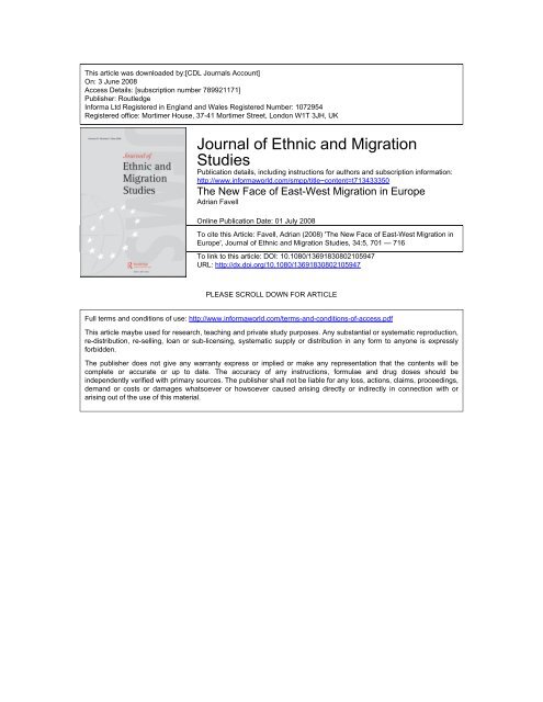 Journal of Ethnic and Migration Studies - Social Sciences Division ...