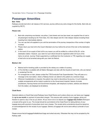 Passenger Amenities - East Coast Railway - Indian Railway