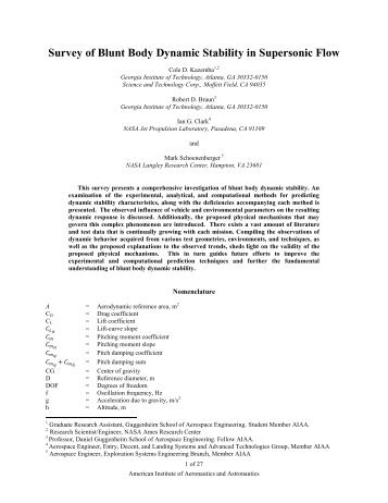 Survey of Blunt Body Dynamic Stability in Supersonic Flow