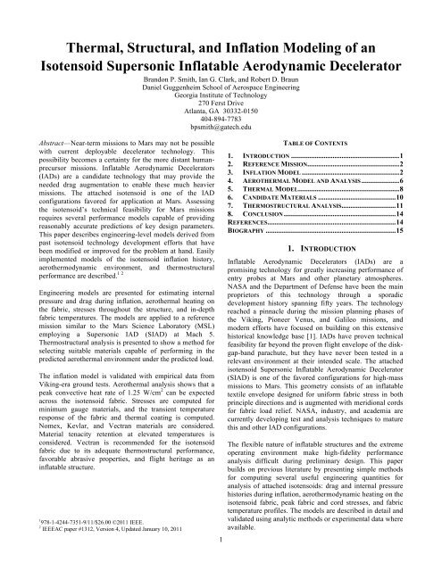 Thermal, Structural, and Inflation Modeling of an Isotensoid ...