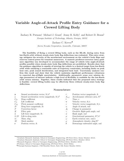 Variable Angle-of-Attack Profile Entry Guidance for a Crewed Lifting ...