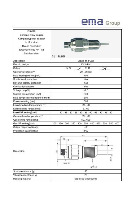 FL0010 Compact Flow Sensor Compact type for adaptor M12 socket ...