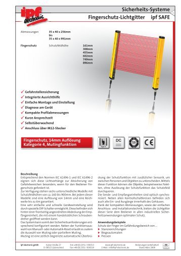 Sicherheits-Systeme Fingerschutz-Lichtgitter ipf SAFE