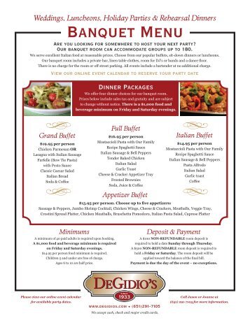 Banquet Menu - DeGidio's Restaurant & Bar