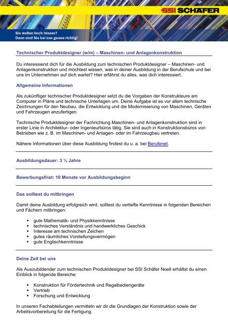 Technischer Produktdesigner W M A Maschinen Und Ssi Scha Fer