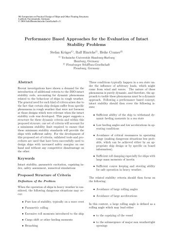 Performance Based Approaches for the Evaluation of Intact Stability ...