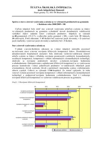 Správa o stave a úrovni vyučovania a učenia sa vo vybraných ...