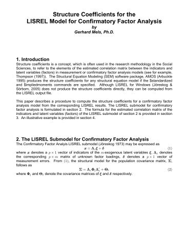 Structure Coefficients for the LISREL Model for Confirmatory Factor ...