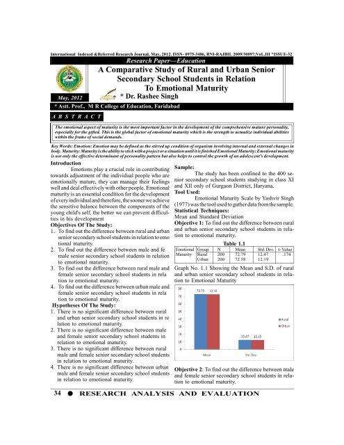 A Comparative Study of Rural and Urban Senior Secondary School ...