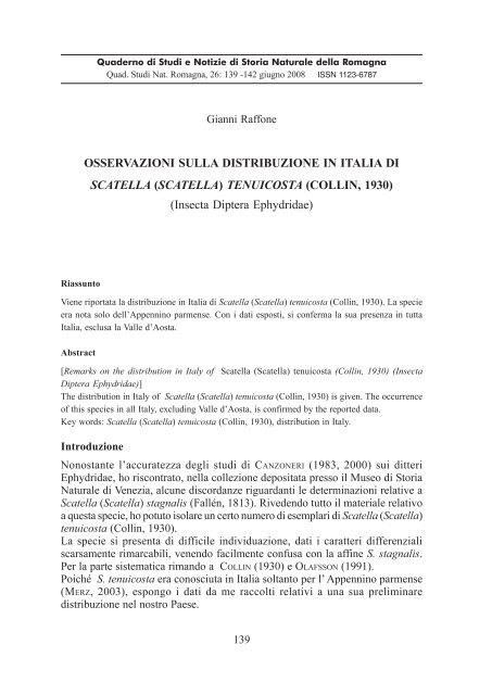 quaderno 26.pmd - SocietÃ  per gli Studi Naturalistici della Romagna