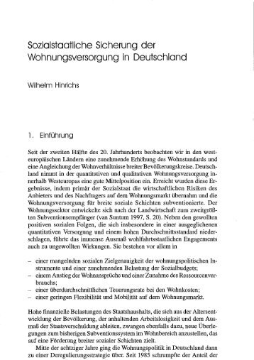 Sozialstaatliche Sicherung der Wohnungsversorgung in ... - SSOAR