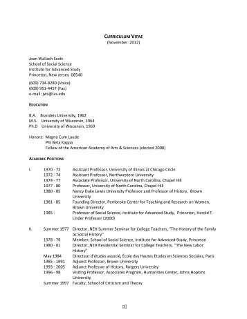 Joan Scott's CV - School of Social Science - Institute for Advanced ...