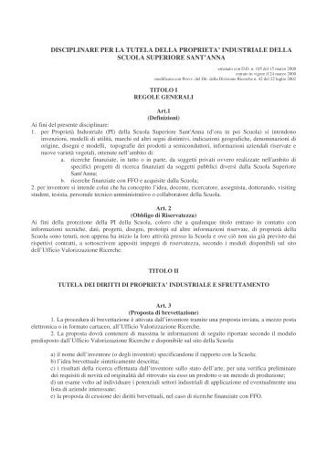 Disciplinare dei Brevetti - (file pdf, 169 Kb) - Scuola Superiore Sant ...
