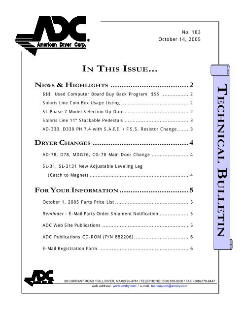 Technical Bulletin No 183 American Dryer Corporation