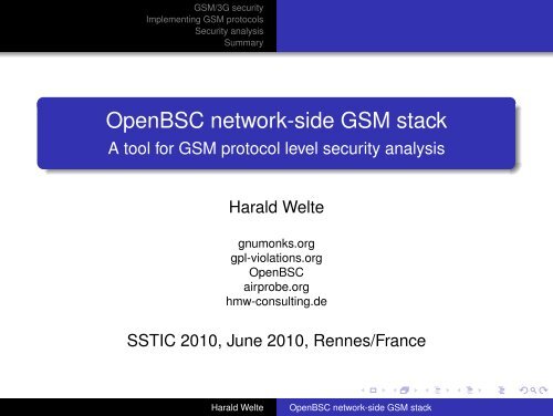 OpenBSC network-side GSM stack - A tool for GSM protocol ... - Sstic