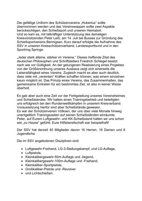 Festrede des 1. Vorsitzenden - Schießsportverein Bennigsen e.V.