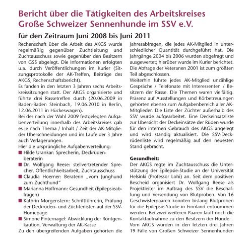 Bericht Ã¼ber die TÃ¤tigkeiten des Arbeitskreises GroÃe ... - SSV