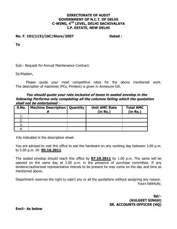 Request for Annual Maintenance Contract dated 15-09