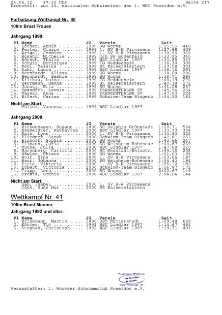 Protokoll - 1. Schwimmsportverein Ingelheim 1966 e.V.