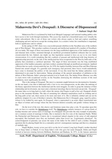 Mahasweta Devi's Draupadi: A Discourse of Dispossessed
