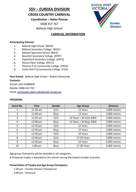 ssv â eureka division cross country carnival - School Sport Victoria