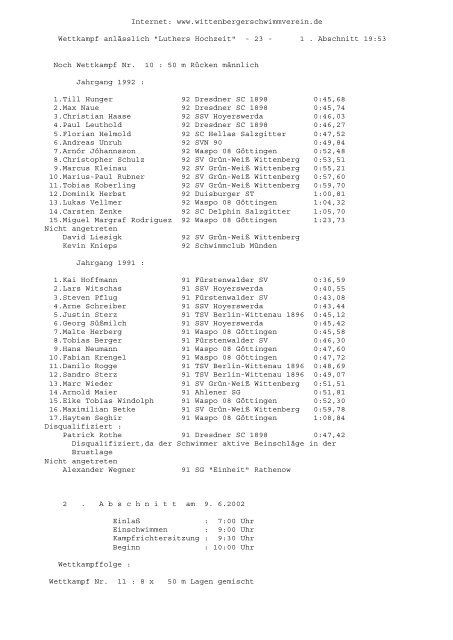 1 . Abschnitt 1 . A - SchwimmSportVereinigung 70 Halle-Neustadt e. V.