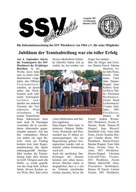 JubilÃ¤um der Tennisabteilung war ein toller Erfolg - SSV Plockhorst