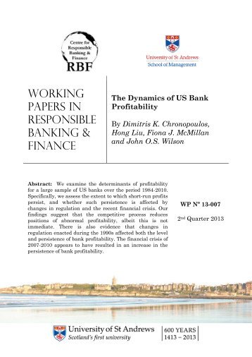 The Dynamics of US Bank Profitability - University of St Andrews