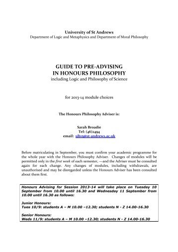 guide to pre-advising in honours philosophy - University of St Andrews