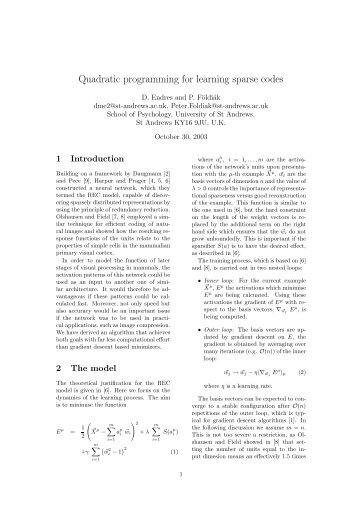 Quadratic programming for learning sparse codes