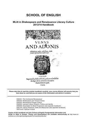 Shakespeare and Renaissance Handbook - University of St Andrews