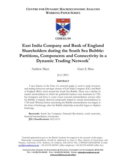 East India Company Shareholders and the South Sea Bubble