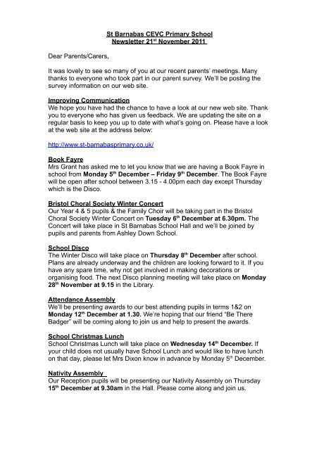 St Barnabas CEVC Primary School Newsletter 21st November 2011 ...