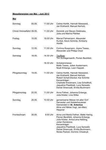 Messdienerplan von Mai - die katholische Kirchengemeinde St ...