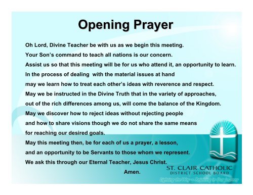 Opening Prayer - St Clair CDS Board
