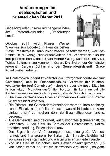 VerÃ¤nderungen im seelsorglichen und priesterlichen Dienst 2011