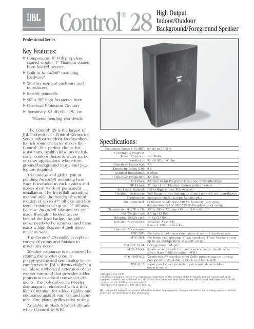 Control 28 Spec Sheet - JBL Professional