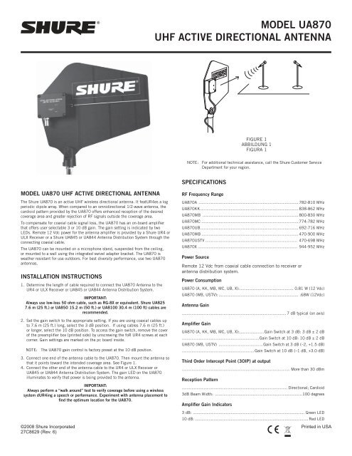 model ua870 uhf active directional antenna - Shure