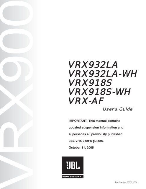 View JBL VRX Series Manual - AV Chicago