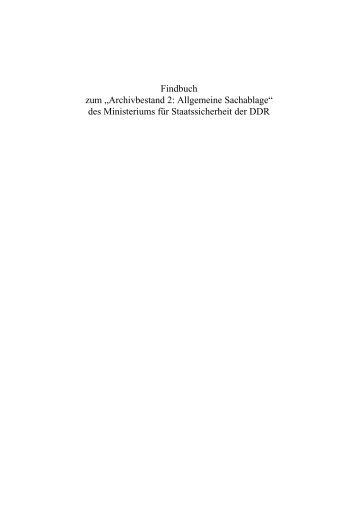 Findbuch zum „Archivbestand 2: Allgemeine Sachablage“ des - BStU