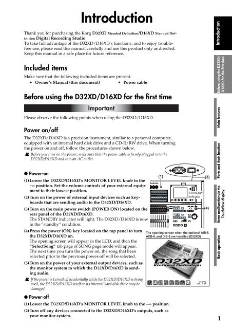 2. Turn the D32XD/D16XD on - Korg