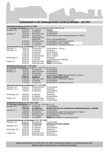 Gottesdienste in der Seelsorgeeinheit Leonberg ... - St. Johannes