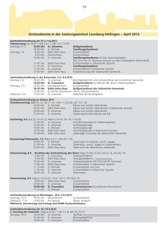 Gottesdienste in der Seelsorgeeinheit Leonberg ... - St. Johannes