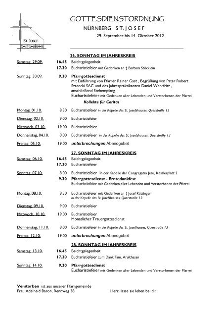 gottesdienstordnung nürnberg s t. josef - St-josef-nuernberg.de