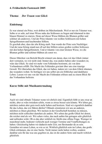 4. FrÃ¼hschicht Fastenzeit 2005 Thema: Der Traum vom GlÃ¼ck ...