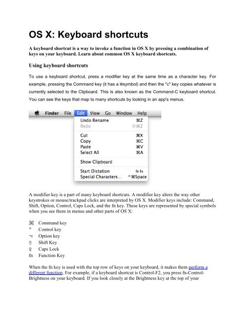 OS X: Keyboard shortcuts